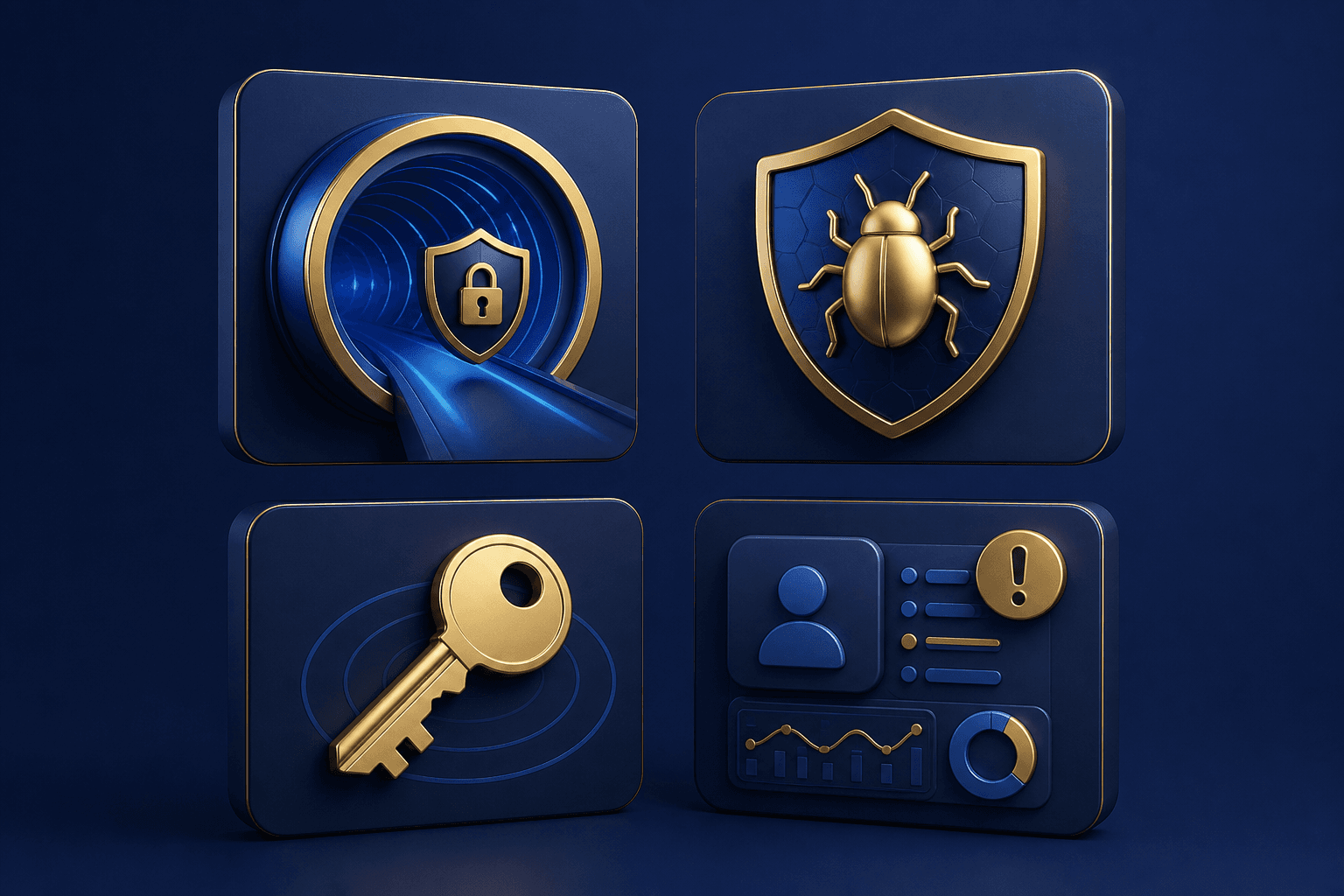 Identity dashboard beside VPN, antivirus, and password tiles