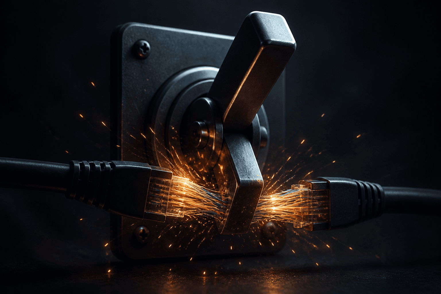 Illustration of a kill switch cutting a data cable if a VPN tunnel drops