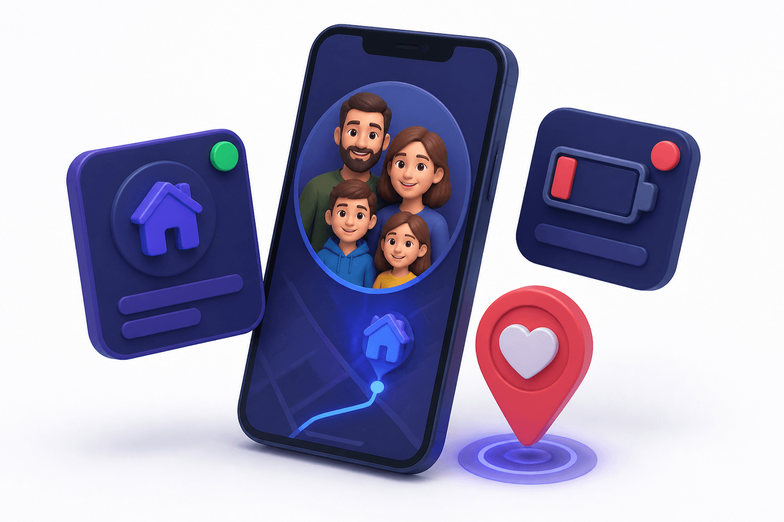 Arrival and battery alerts on a family map