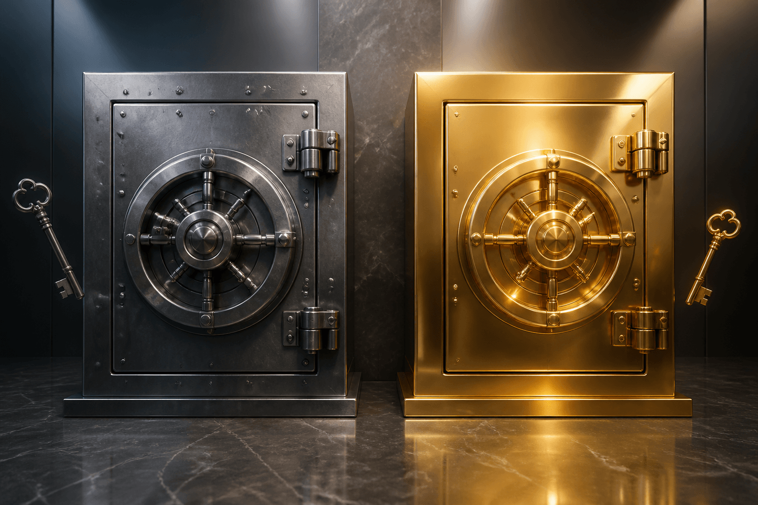 Two vaults side by side representing Bitwarden and 1Password